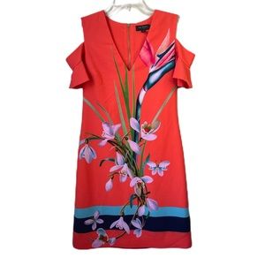 Ted Baker leea tropical cut out dress size 0/2 cold shoulder floral V-neck shift